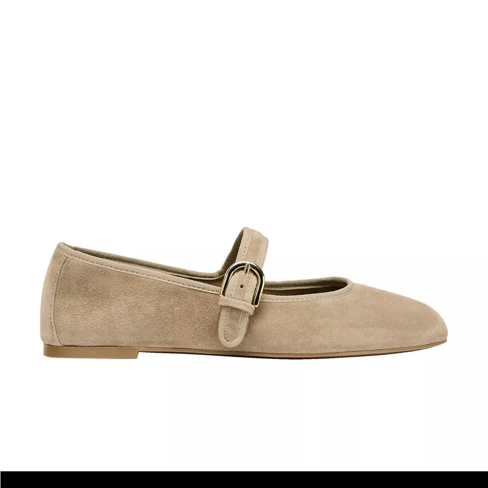 Zara Sandy Brown Suède Strap Ballet Flats
